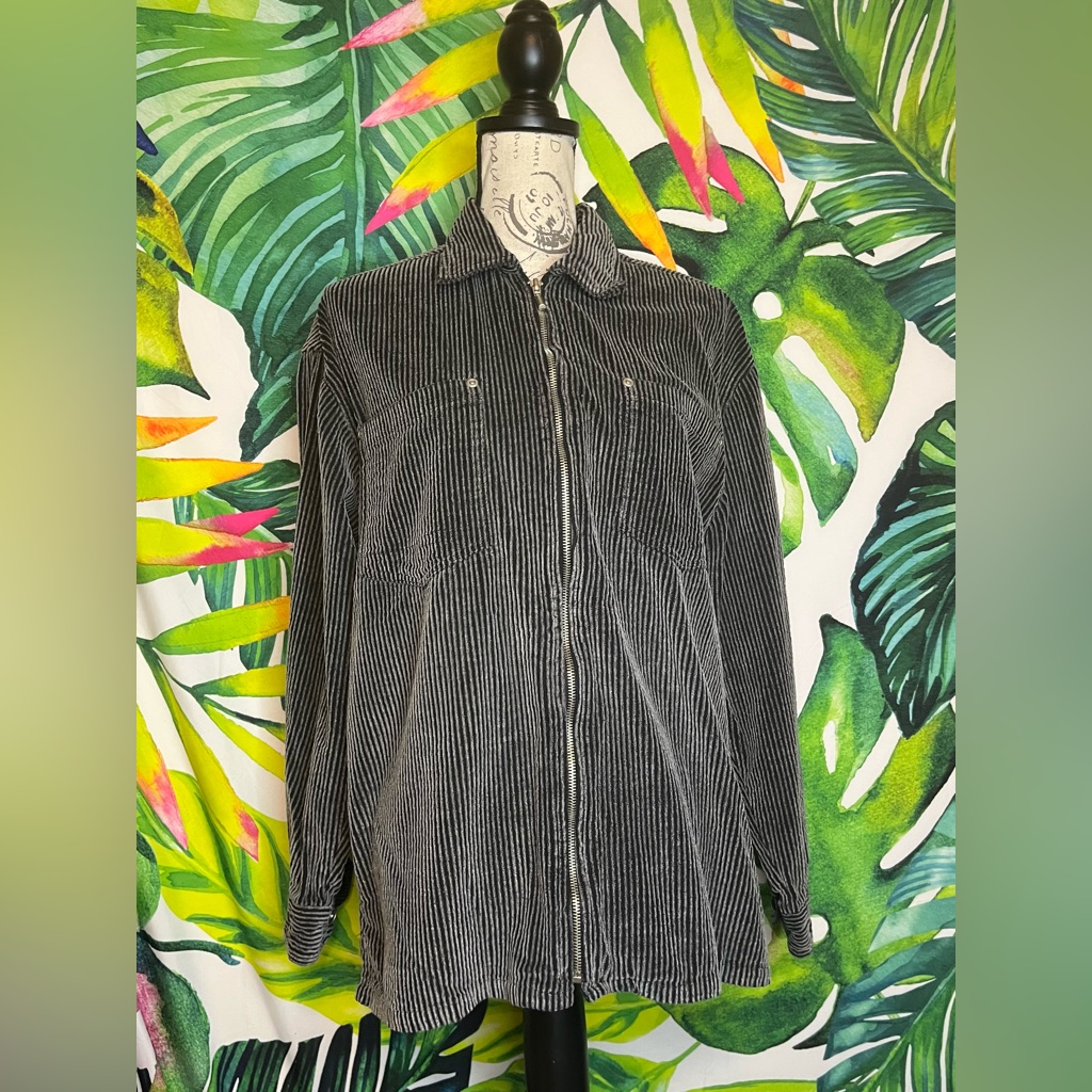 Vintage Sonoma Women’s S Dark Grey Soft Ribbed Corduroy Fall School Zip Jacket